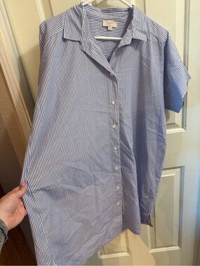 LOFT Blue & White Striped Shirt Dress | Cotton Blend | Preppy | M